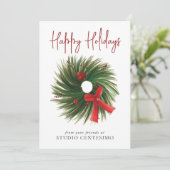 Bedrijfs Prettige feestdagen Waterverf Wreath Logo Feestdagenkaart (Staand voorkant)