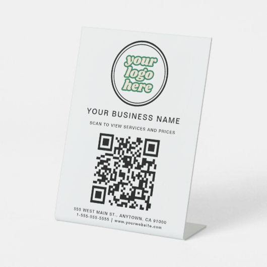 Bedrijfs QR Code en Logo Reclamebord Met Voetstuk (Voorkant)
