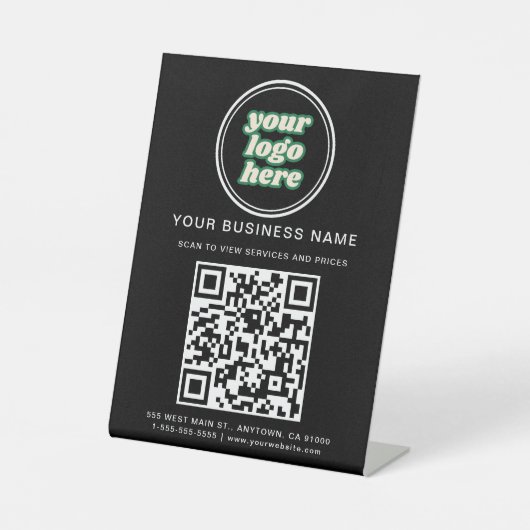 Bedrijfs QR Code en Logo Reclamebord Met Voetstuk (Voorkant)