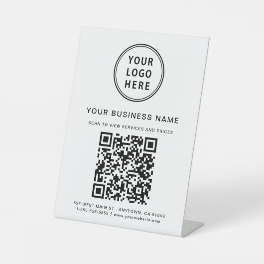 Bedrijfs QR Code en Logo Reclamebord Met Voetstuk (Voorkant)