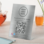 Bedrijfs QR Code Logo Sociale Media Silver Reclamebord Met Voetstuk (Insitu)
