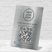 Bedrijfs QR Code Logo Sociale Media Silver Reclamebord Met Voetstuk