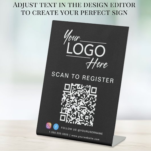 Bedrijfs QR Code Logo Sociale Media Zwart Reclamebord Met Voetstuk