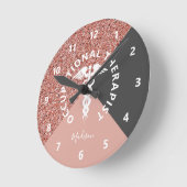 Bedrijfs Therapistisch Roos Gold Pink Glitter Name Ronde Klok (Hoek)