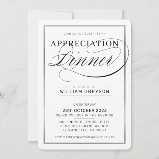 BEDRIJFSAANWIJZING DINNER modern business Silver Kaart (Voorkant)