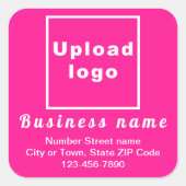 Bedrijfsadres en telefoonnummer in roze vierkante sticker (Voorkant)