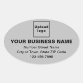 Bedrijfsadres en telefoonnummer op grijs ovale sticker (Voorkant)