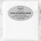 Bedrijfsadres en telefoonnummer op grijs ovale sticker (Tas)