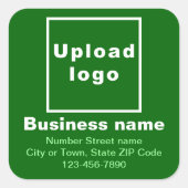 Bedrijfsadres en telefoonnummer op groen vierkante sticker (Voorkant)