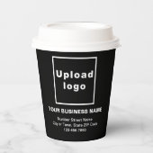 Bedrijfsadres en telefoonnummer op zwart papieren bekers (Voorkant)