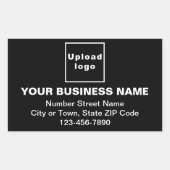 Bedrijfsadres en telefoonnummer op zwart rechthoekige sticker (Voorkant)