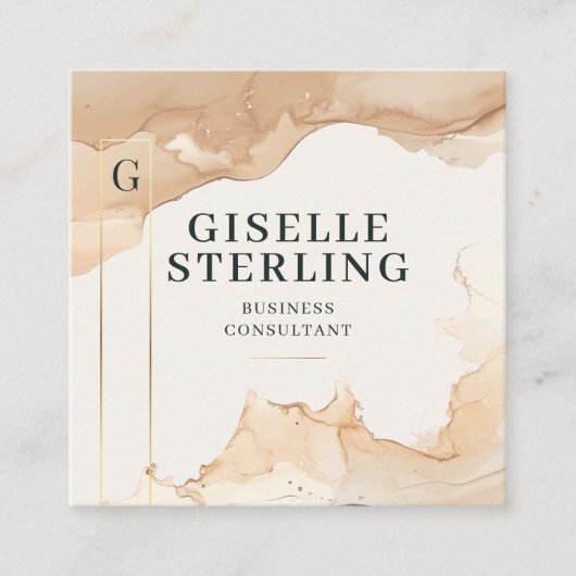 Bedrijfsadviseur Beige Waterverf Gold Foil Vierkante Visitekaartje (Voorkant)