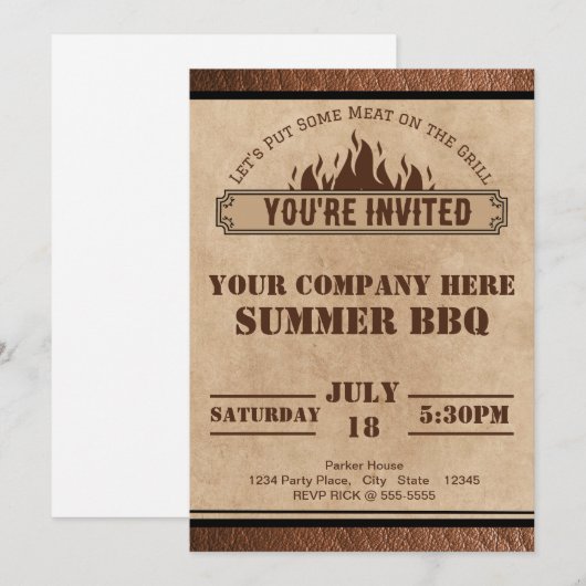 Bedrijfsbarbecue uitnodiging, Zomerbarbecue, Koud  Kaart (Voorkant / Achterkant)