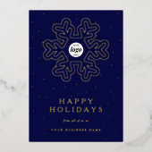 Bedrijfsbedrijf Logo Christmas Snowflake Navy Folie Feestdagenkaart (Voorkant)