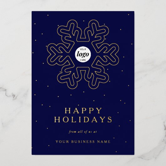 Bedrijfsbedrijf Logo Christmas Snowflake Navy Folie Feestdagenkaart (Voorkant)