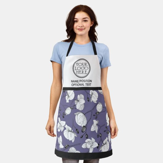 Bedrijfsbedrijf logo promotionele orchidee paarse schort (Gedragen)