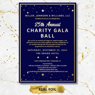 Bedrijfscharitygala Bal Elegante Blauwe Maatwerk Folie Uitnodiging