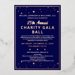 Bedrijfscharitygala Bal Elegante Blauwe Roos Goud Folie Uitnodiging