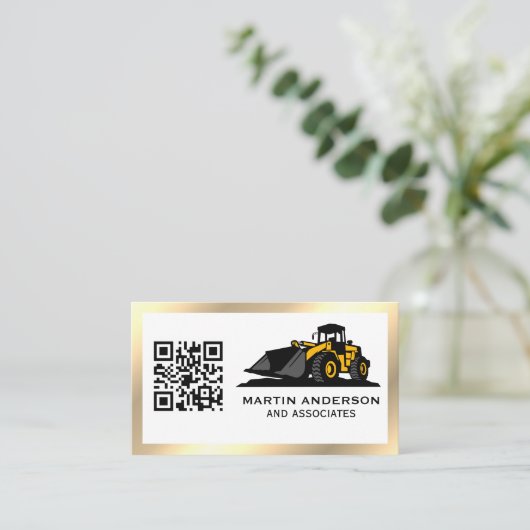 Bedrijfsconstructie | QR-code | Goud metaal Visitekaartje (Staand voorkant)