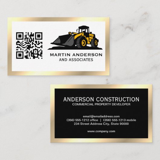 Bedrijfsconstructie | QR-code | Goud metaal Visitekaartje (Voorkant / Achterkant)