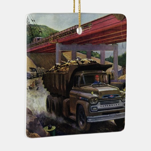  bedrijfsdummyvrachtwagen op een bouwplaats keramisch ornament (Rechts)