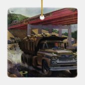  bedrijfsdummyvrachtwagen op een bouwplaats keramisch ornament (Achterkant)