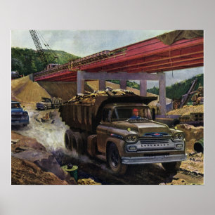 bedrijfsdummyvrachtwagen op een bouwplaats poster