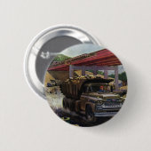 bedrijfsdummyvrachtwagen op een bouwplaats ronde button 5,7 cm (Voorkant /achterkant)