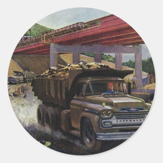 bedrijfsdummyvrachtwagen op een bouwplaats ronde sticker (Voorkant)