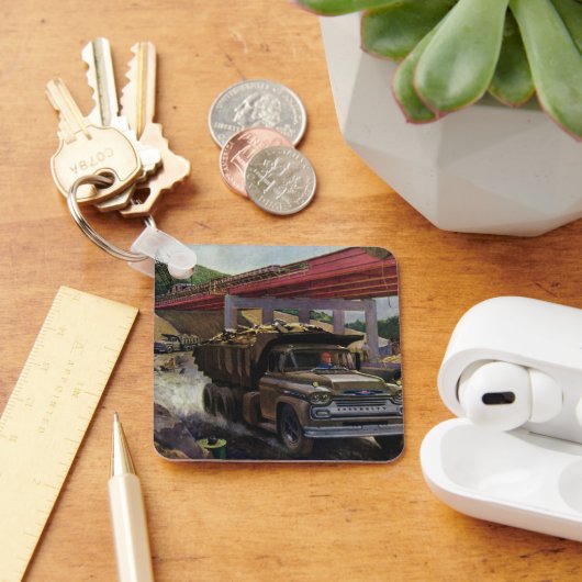 bedrijfsdummyvrachtwagen op een bouwplaats sleutelhanger (Bureau)