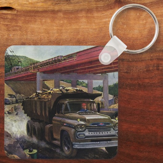  bedrijfsdummyvrachtwagen op een bouwplaats sleutelhanger (Achterkant)