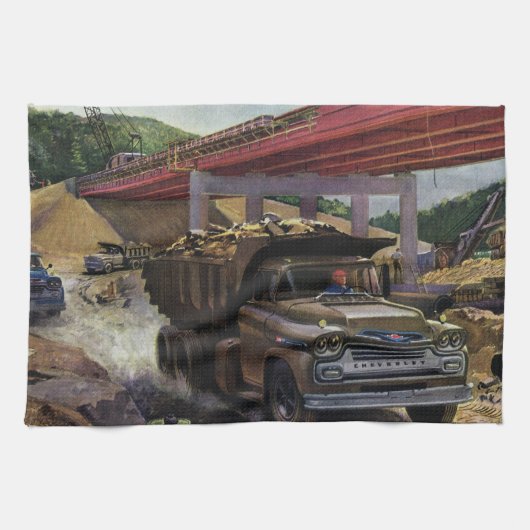  bedrijfsdummyvrachtwagen op een bouwplaats theedoek (Horizontaal)