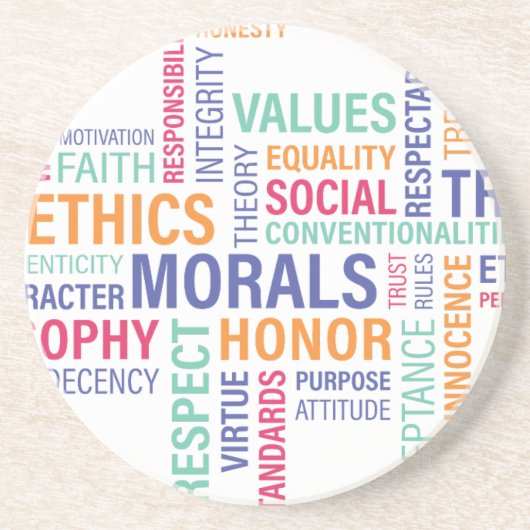 "Bedrijfsethiek" Zandsteen Onderzetter (Voorkant)