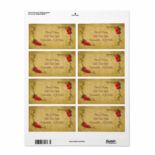 Bedrijfsetiket van aardbeien in het land etiket (Full Sheet)