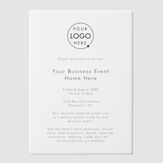 bedrijfsevenement | Minimalistisch professioneel b Vellum Uitnodigingen (Voorkant)