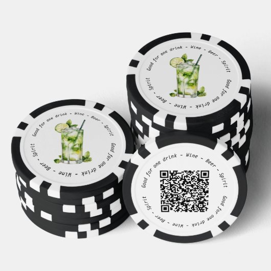 Bedrijfsevenement QR Code Mojito Drink Voucher Poker Chips (Opstapeling)
