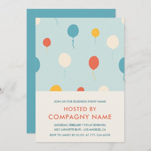Bedrijfsfeest uitnodigen Ballons Modern Kaart (Voorkant / Achterkant)