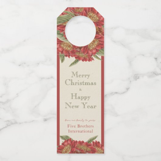  bedrijfsfeestdag - Red Floral Flessenhanger (Voorkant)