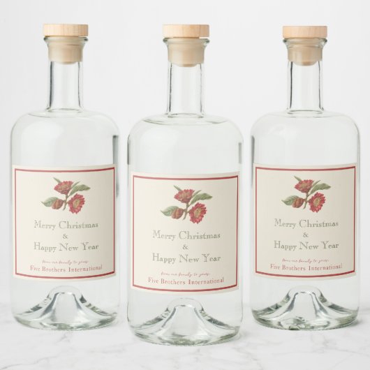  bedrijfsfeestdag - Red Floral Likeurfles Etiket (Flessen)