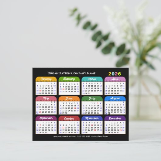 Bedrijfsfoto 2025 Kalender Modern Zwart Kleurrijk Feestdagenkaart (Staand voorkant)