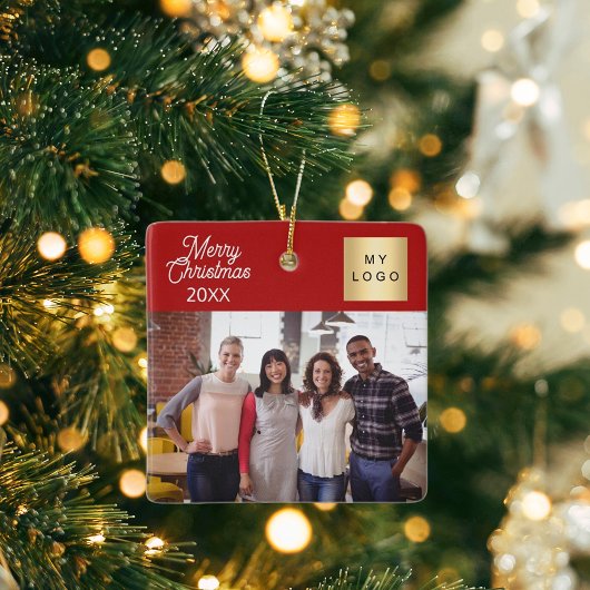 Bedrijfsfoto logo Kerst modern rood Keramisch Ornament