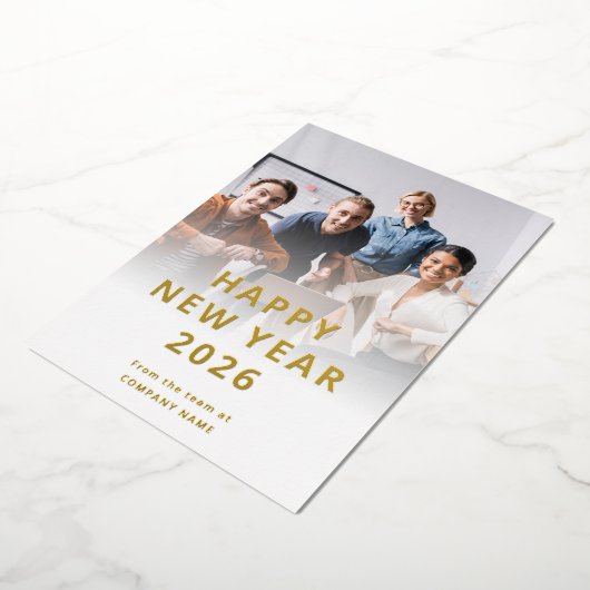 Bedrijfsfoto Logo QR Code Gelukkig Nieuwjaar 2026 Folie Feestdagenkaart (Gedraaid)