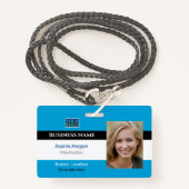 Bedrijfsfoto Naam Logo Info, Blauw, Zwart & Wit Badge (Voorkant met draagriem)