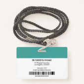 Bedrijfsfoto Naam Logo Info, Blauwgroen & Wit Badge (Achterkant met draagriem)