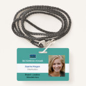 Bedrijfsfoto Naam Logo Info, Blauwgroen & Wit Badge (Voorkant met draagriem)