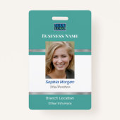 Bedrijfsfoto Naam Logo Info, Blauwgroen Zilver & W Badge (Voorkant)