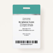 Bedrijfsfoto Naam Logo Info, Blauwgroen Zilver & W Badge (Achterkant)