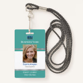 Bedrijfsfoto Naam Logo Info, Blauwgroen Zilver & W Badge (Voorkant met draagriem)