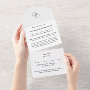 Bedrijfsgebeurtenis   Grijze, minimale Logo RSVP All In One Uitnodiging