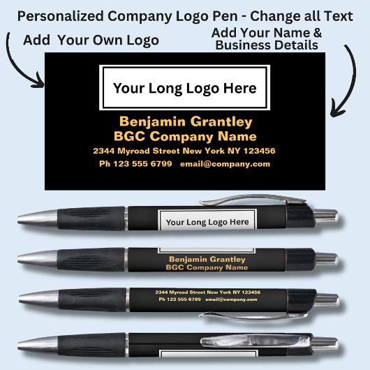 Bedrijfsgegevens, Goud Sinaasappel Tekst op Zwart Pen